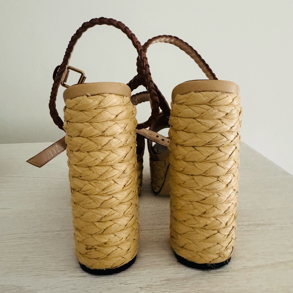 Valencia Brown Leather Platform Sandals with Gold Emblem - Picture 7 of 7